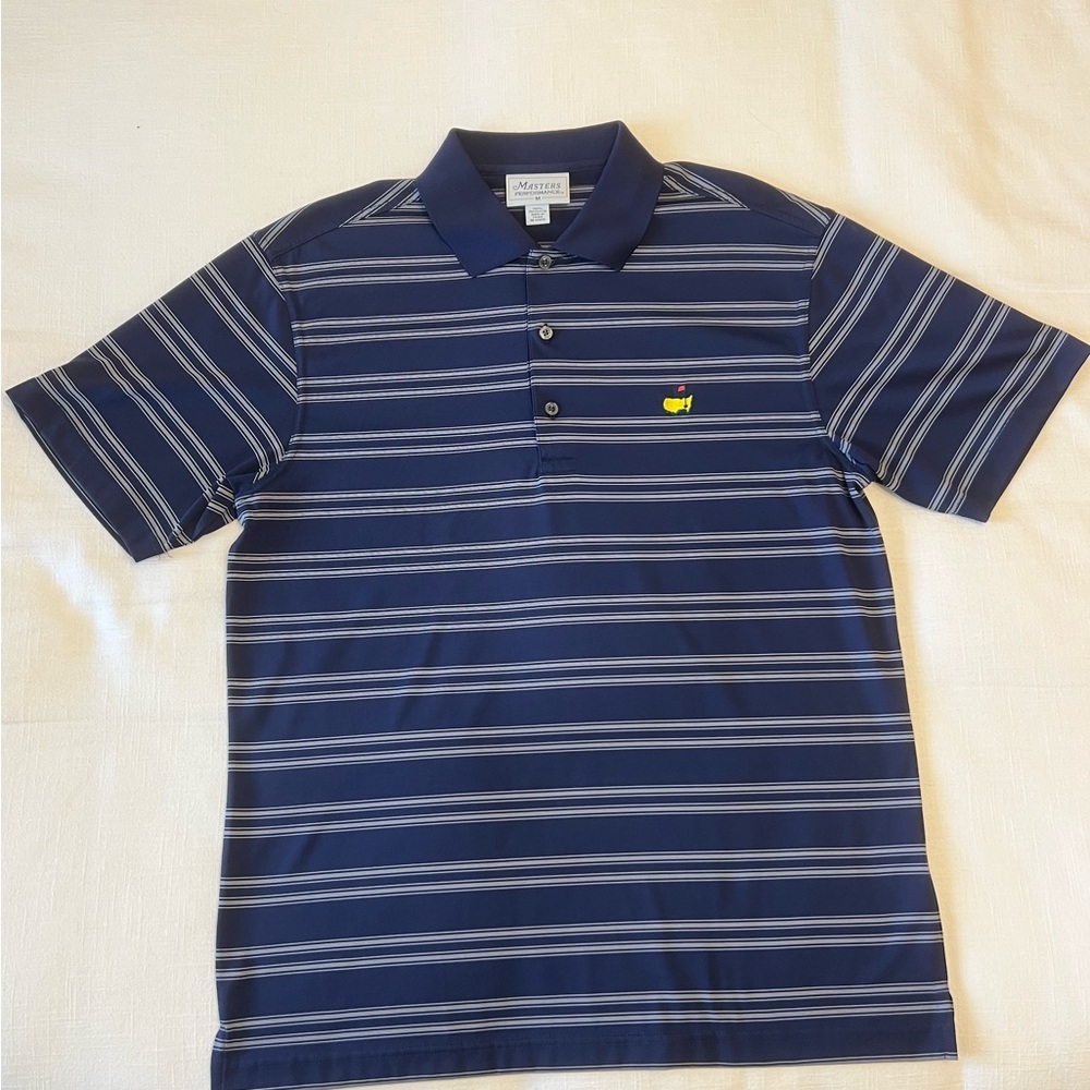 NWOT Masters Performance Golf Shirt Navy w/Classic White Stripes